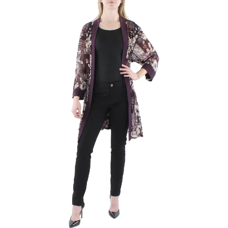 Plus Womens Mesh Floral Duster Blazer Classic Blazer Jacket