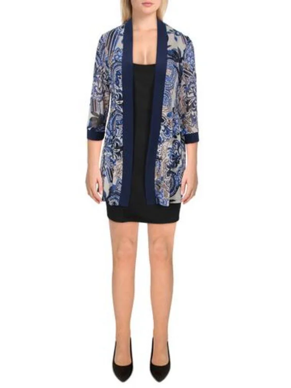 Womens Mesh Printed Duster Blazer Blazer with Ruffles