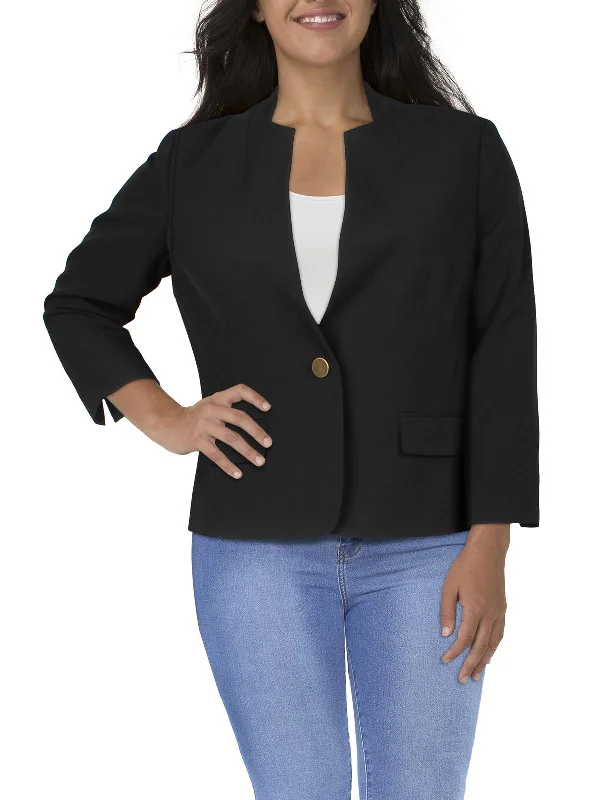 Petites Womens Knit Long Sleeves One-Button Blazer Business Casual Blazer