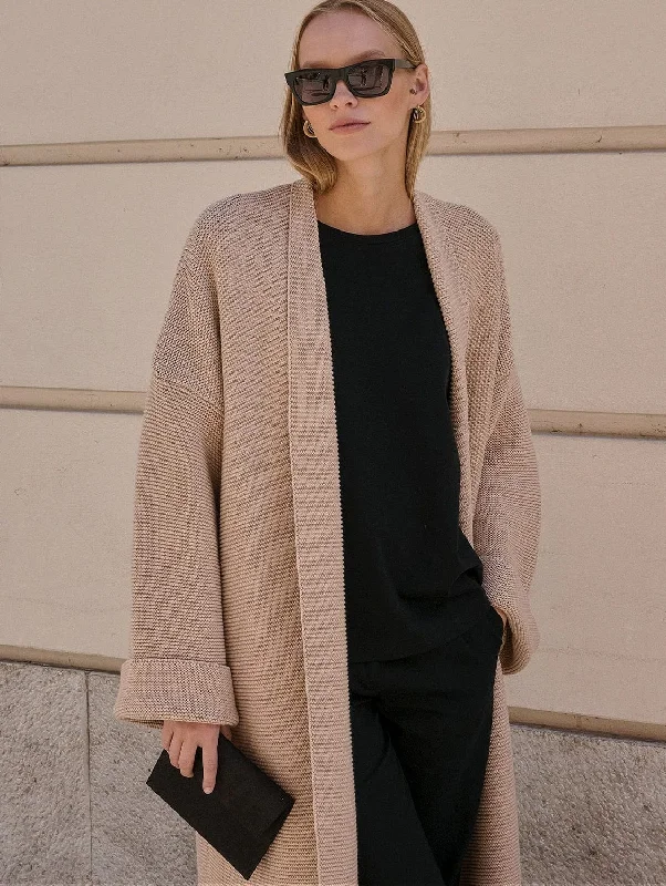 Knitted Organic Cotton Cardigan Coat | Sand Women's spring jackets