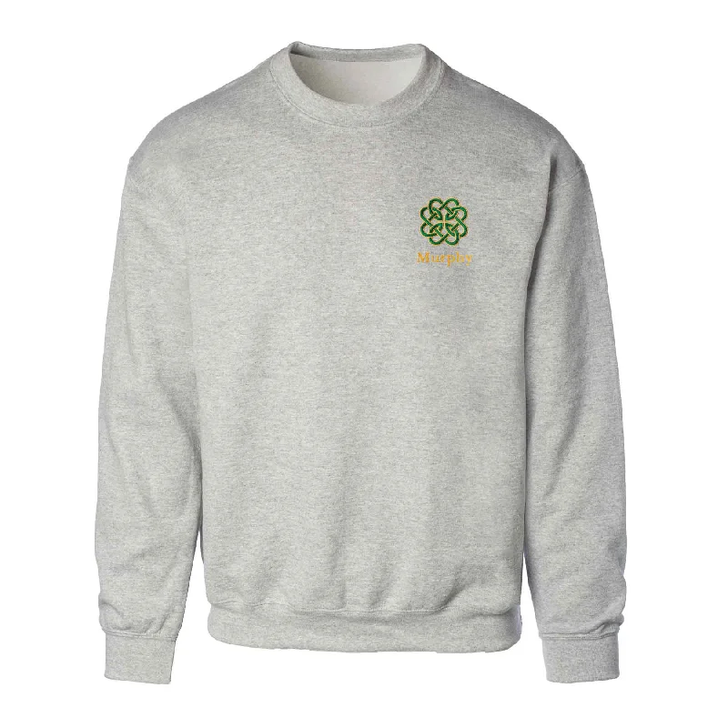 Celtic Clover Knot Embroidered Personalized Sweatshirt- Gray Printed Hoodies for Women