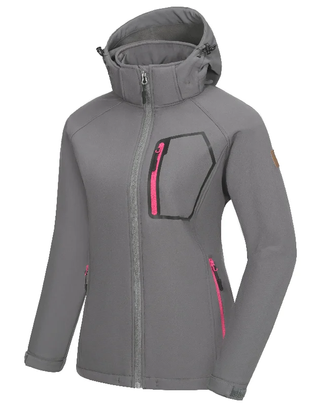 Women's Removable Hood Softshell Fleece Lined Hiking Ski Jackets