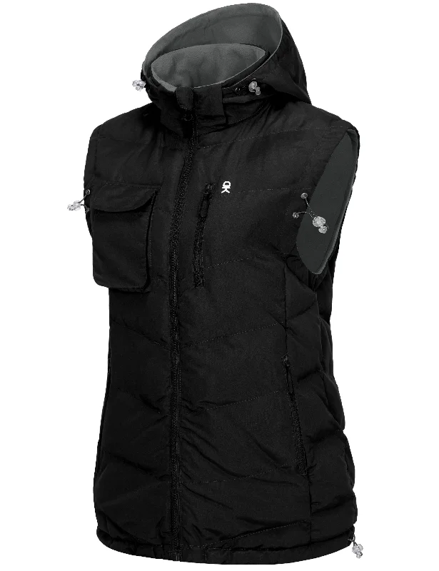 Women's Reversible Fleece Puffer Vest with Removable Hood