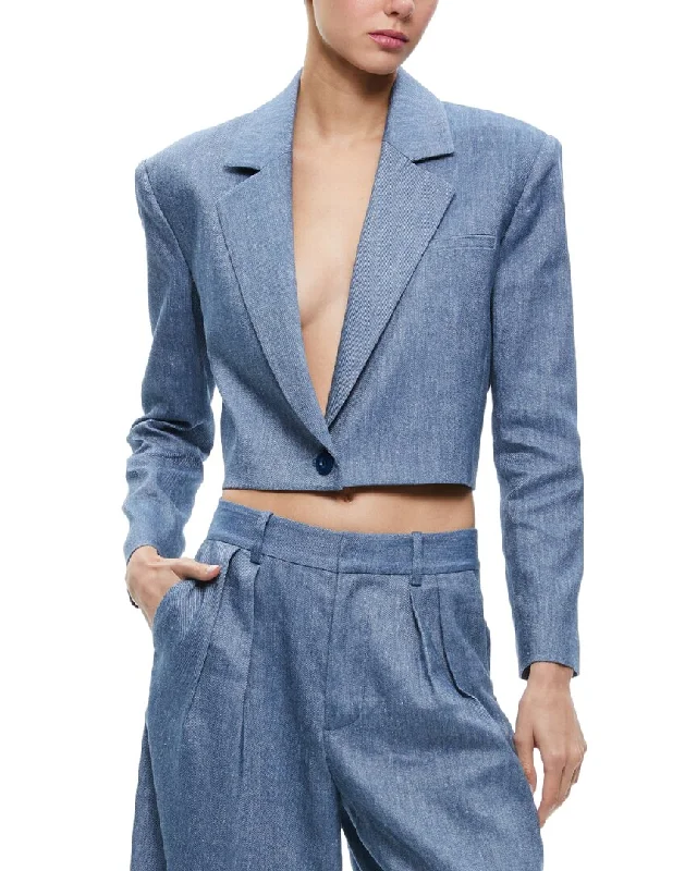 alice + olivia Shan Boxy Linen-Blend Blazer Lightweight Work Blazer