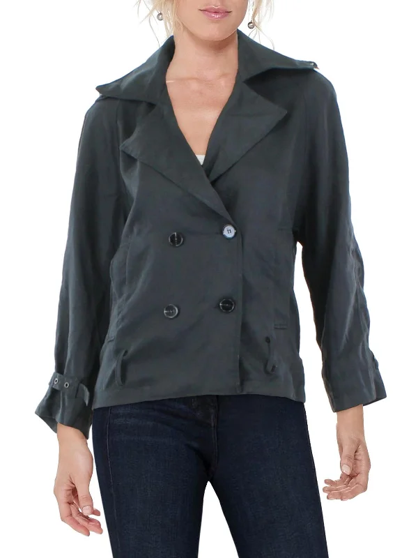 Womens Woven Belted Jacket Minimalist Blazer Look