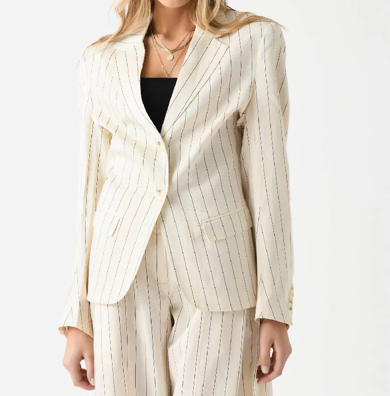 Drapy Striped Blazer In Egret Long Sleeve Blazer