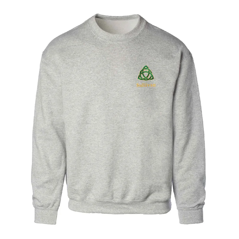 Celtic Trinity Knot Embroidered Personalized Sweatshirt- Gray Sporty Hoodie Sweatshirt