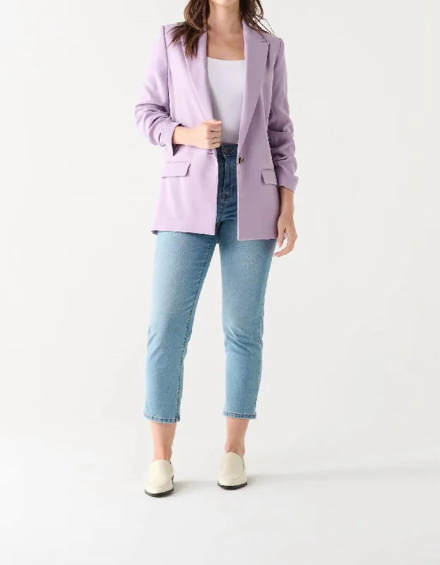 Ruched Sleeve Blazer In Lavendar Casual Blazer Look