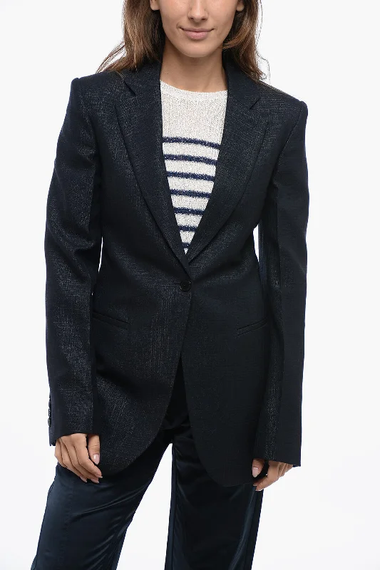 Stella McCartney Wool Check Motif Blazer with Lurex Detailing Classic Style Blazer