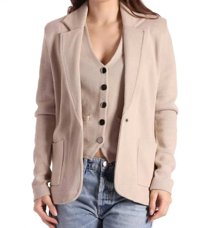 Cotton Blend Long Line Blazer In Brown Sugar Women’s Long Blazer