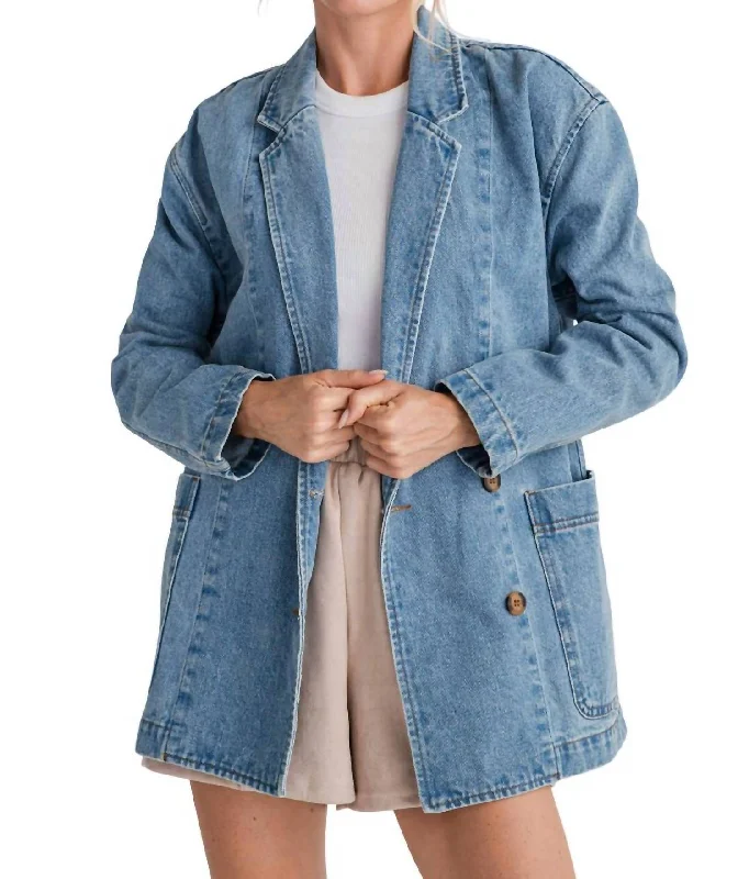 Oversized Blazer In Denim Checked Blazer for Women