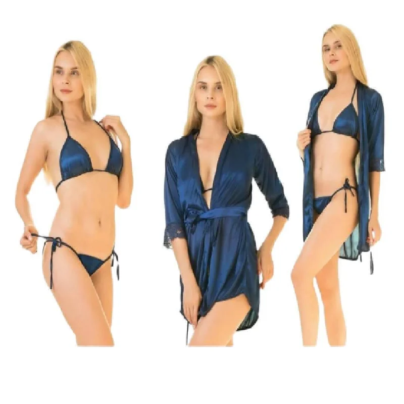 Dark Blue Color Stylish Gown Nighty Set | Short Night Gown set Plus size pajama sets