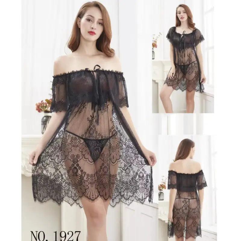 Full net Sexy Nighty with G-String-2pc Knitted pajama sets