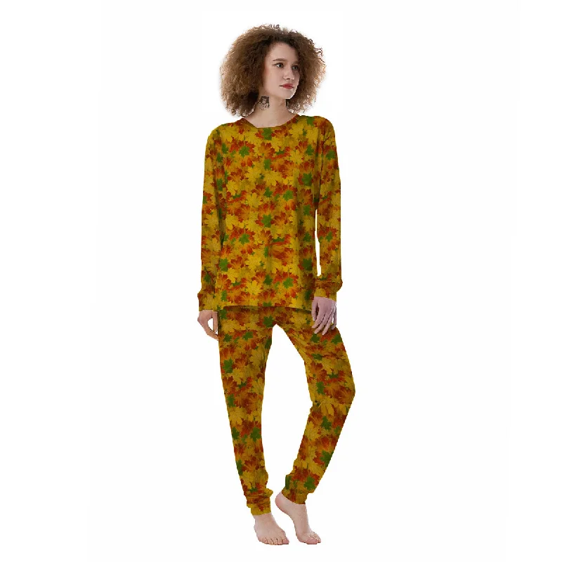 Maple Leaves Fall Autumn Print Women's Pajamas Cozy winter pajama sets