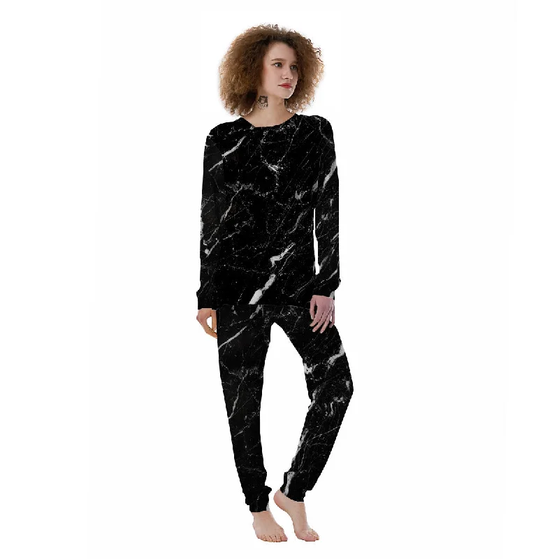 Marble White Dark Grey Print Women's Pajamas Cozy winter pajama sets