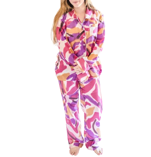 Myra Peri Tie-Dye Print Women's Nightwear Long Sleeve Shirt & Pajama Set Lightweight pajama sets