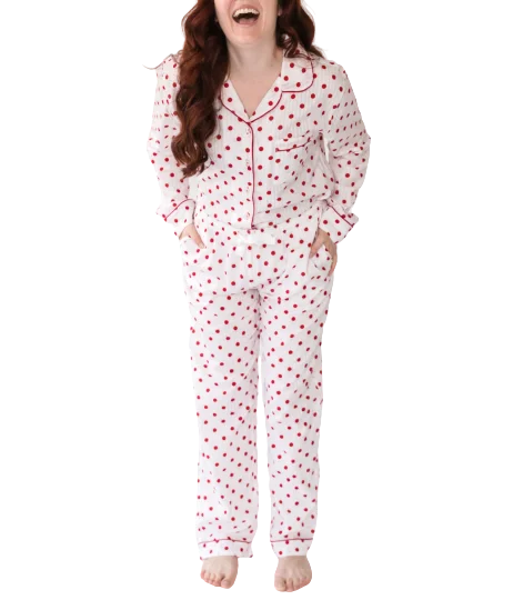 Myra Seersucker Dots Women's Long Sleeve Shirt & Pajama Set Unisex pajama sets