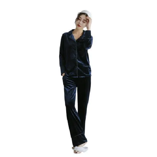 Winter Velvet Long Sleeved Shirt Pajama Set Homewear Pure Color Button Sleepwear For Women Pajama sets with pockets