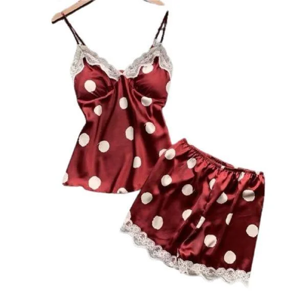 Women Lace Silk Print Camisole Shorts Bow Set Sleepwear Designer pajama sets