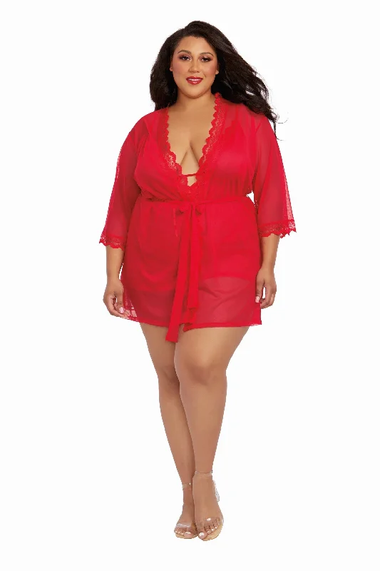 Women's Plus Size Stretch Mesh Chemise and Robe Set Best pajama sets for elderly women