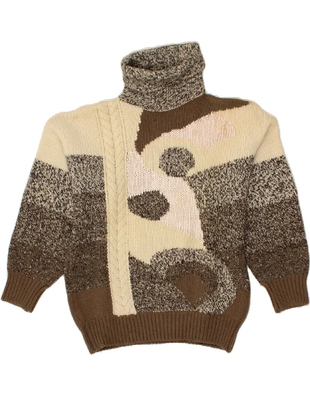 BARONI Womens Roll Neck Jumper Sweater UK 16 Large Beige Colourblock Wool Designer sweaters