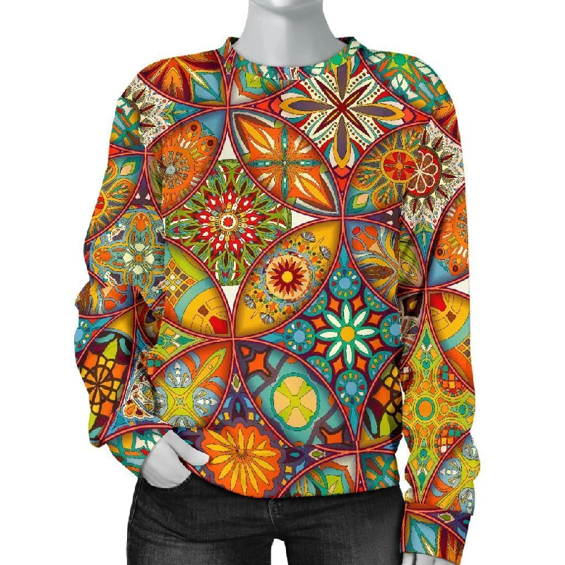 Bohemian Patchwork Print Pattern Women's Sweatshirt Designer sweaters