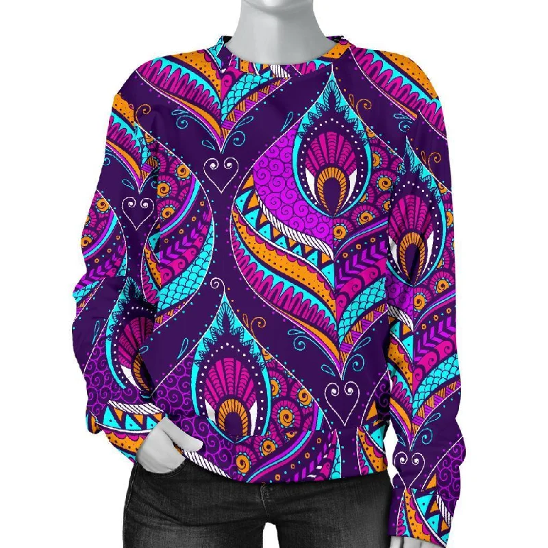 Bohemian Purple Pattern Print Women's Sweatshirt Turtleneck sweaters