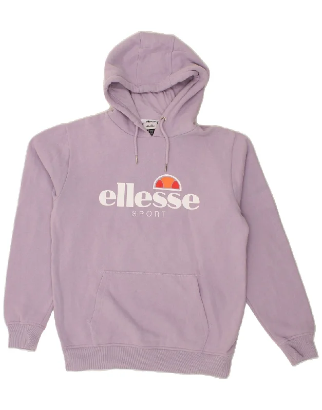 ELLESSE Womens Graphic Hoodie Jumper UK 14 Large Purple Cotton Designer sweaters