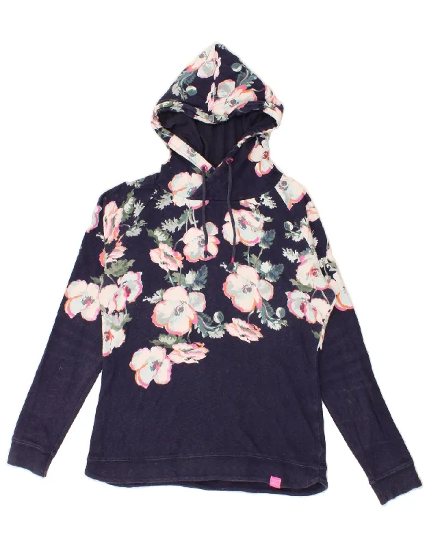 JOULES Womens Hoodie Jumper UK 12 Medium Navy Blue Floral Cotton Kids' sweaters