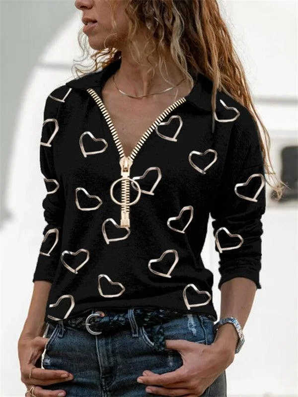 Love Digital Printing V-Neck Zipper Long Sleeves Best sweaters for fall