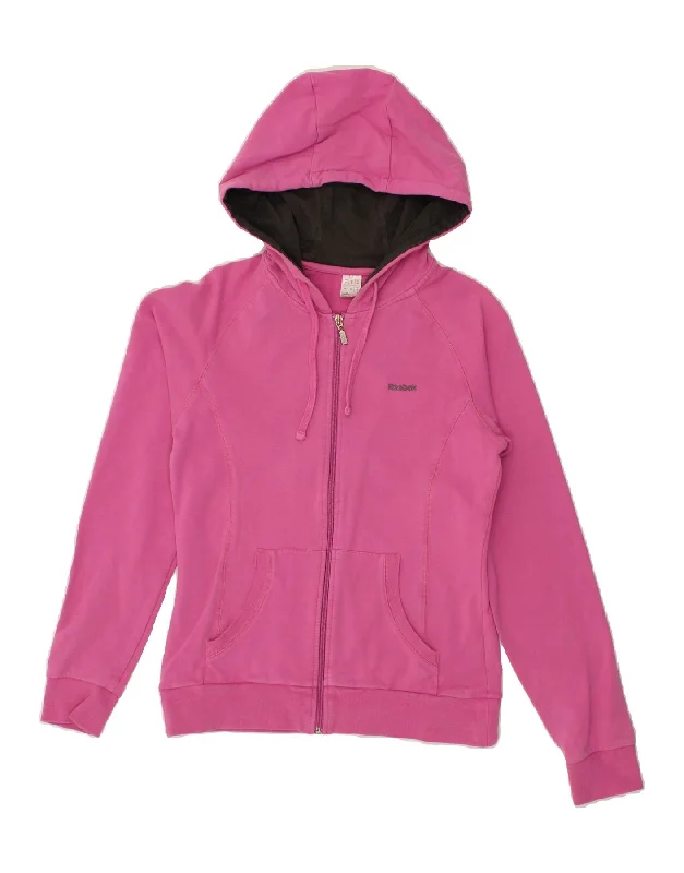 REEBOK Womens Zip Hoodie Sweater UK 12 Medium Pink Cotton Best everyday sweaters