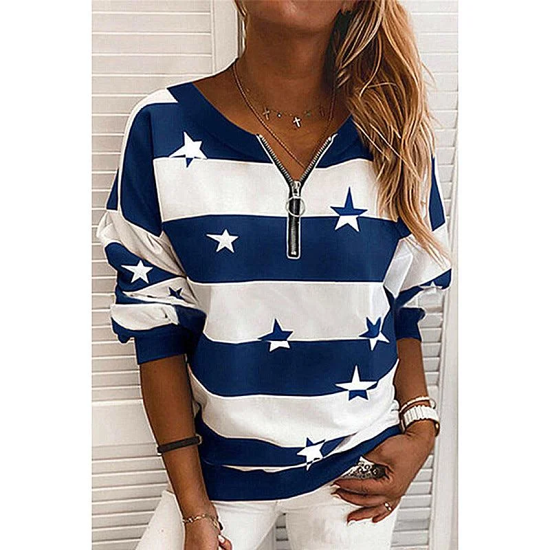 Striped Printed Long-Sleeved Zipper Loose Casual Sweater Must-have sweaters for this season