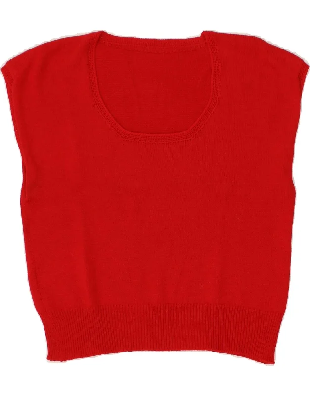 VINTAGE Womens Vest Tank Top UK 12 Medium Red Christmas sweaters