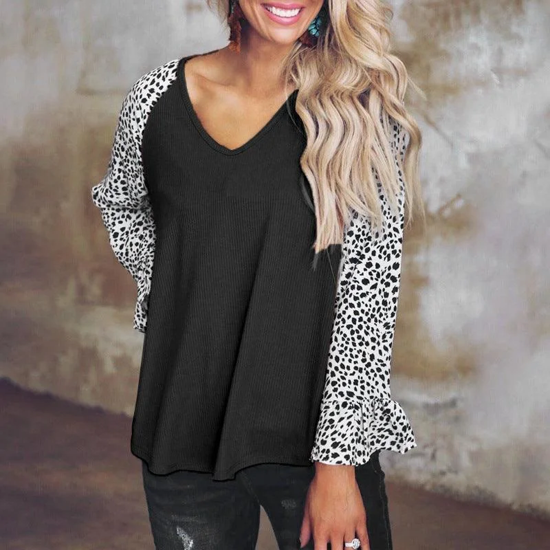 Women's Leopard Print Stitching Casual Top Water-resistant sweaters