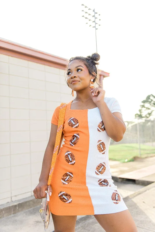 Orange & White Football Knit Mini Dress New Year's Eve mini dresses