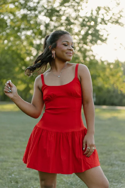 Red Sleeveless Flared Mini Dress Spring mini dresses