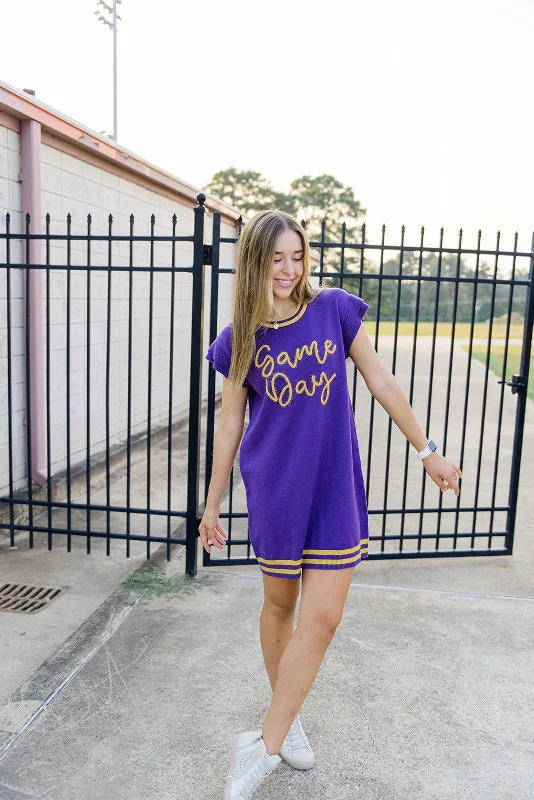 Purple Gameday Tinsel Knit Dress Festival mini dresses