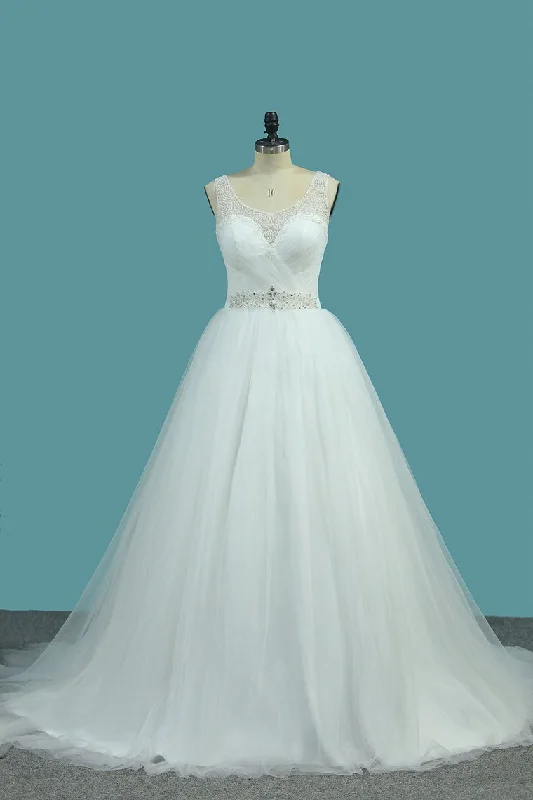 A Line Tulle V Neck With Beads And Ruffles Open Back Wedding Dresses Sparkle Bridal Dress