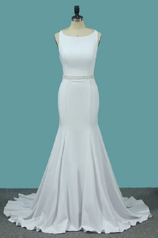 2024 Scoop Mermaid Wedding Dresses Spandex With PN89B8PE Elegant A-line Gown