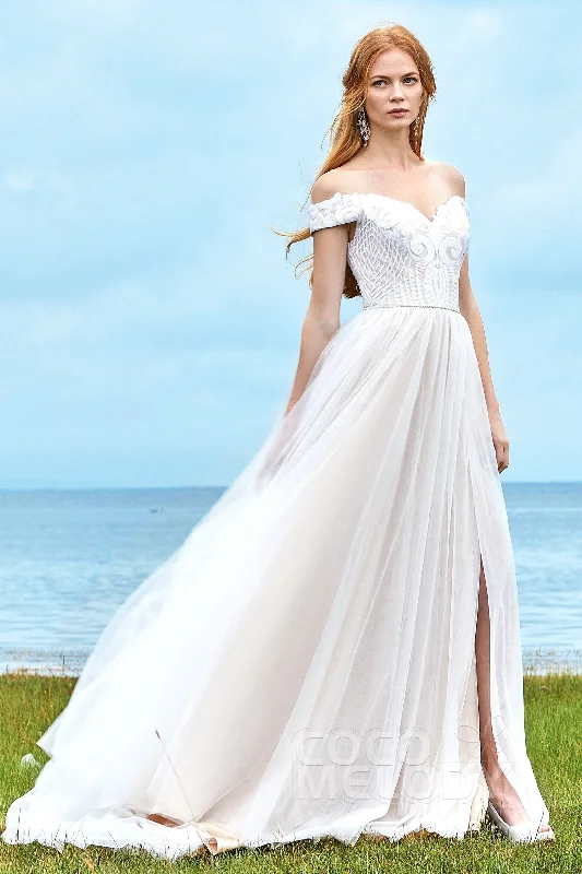 A-Line Court Train Sequined Lace Wedding Dress LD5868 Lace Sleeveless Dress