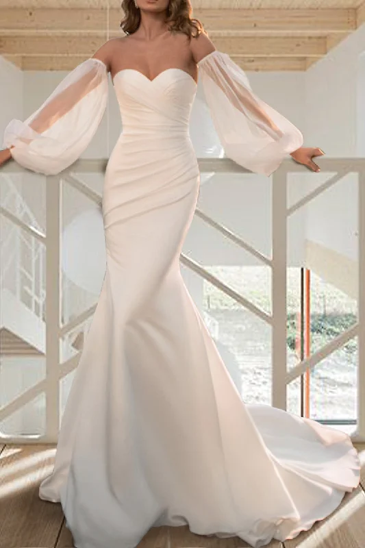 Casual Wedding Dresses Sweep / Brush Train Mermaid / Trumpet Long Sleeves Summer Bridal Gowns QW2354 Chic Bridal Gown