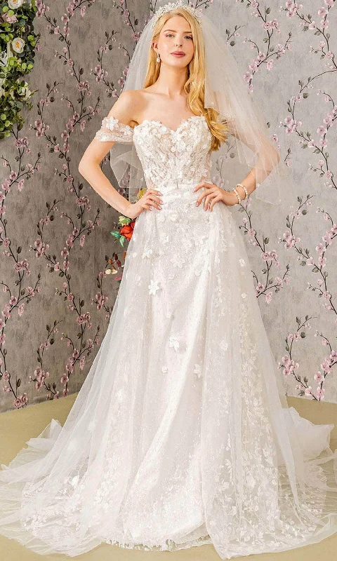 GLS by Gloria Bridal GL3423 - Off-Shoulder Illusion Wedding Gown Floral Lace Wedding