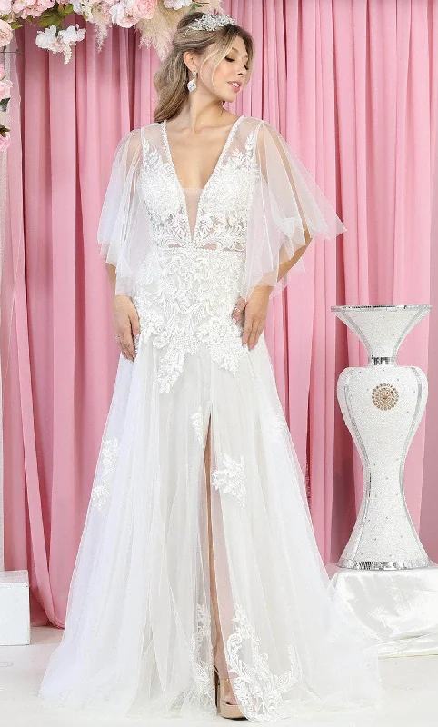 May Queen RQ7922 - Sheer Embroidered Bridal Gown Floral Bridal Gown