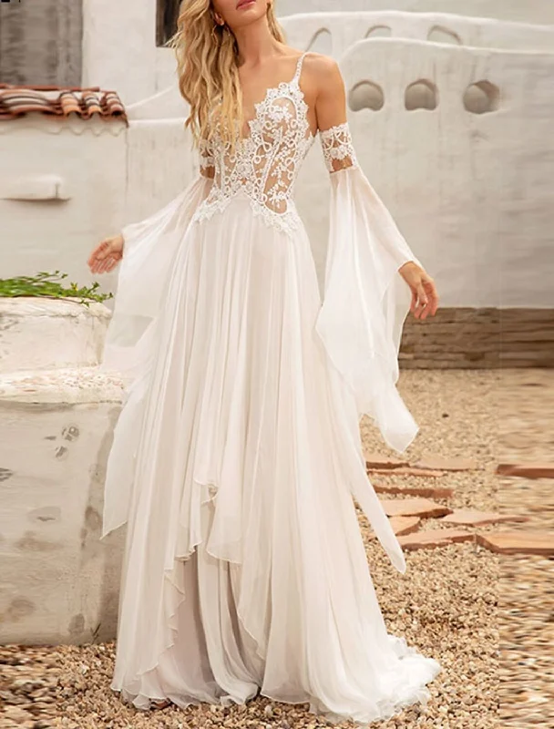 Open Back Little White Dresses Wedding Dresses A-Line Camisole Sleeveless Asymmetrical Chiffon Bridal Gowns With Embroidery Solid Color Princess Bridal Dress