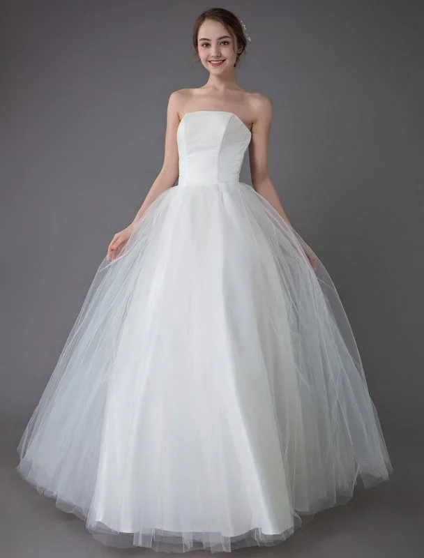 Tulle Wedding Dress Ivory Strapless Sleeveless Princess Dress Ball Gown Floor Length Bridal Dress Exclusive Silk Wedding Gown