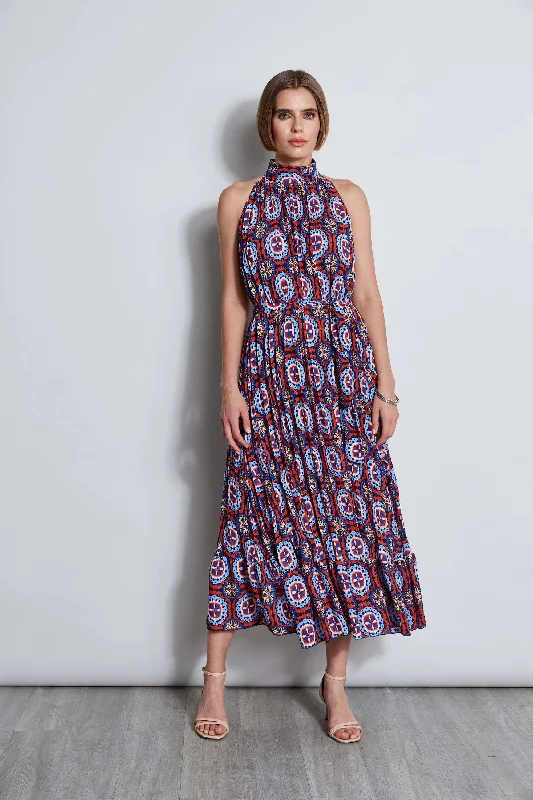 T-Tahari Pleated Print Halter Midi Dress Cheap midi dresses