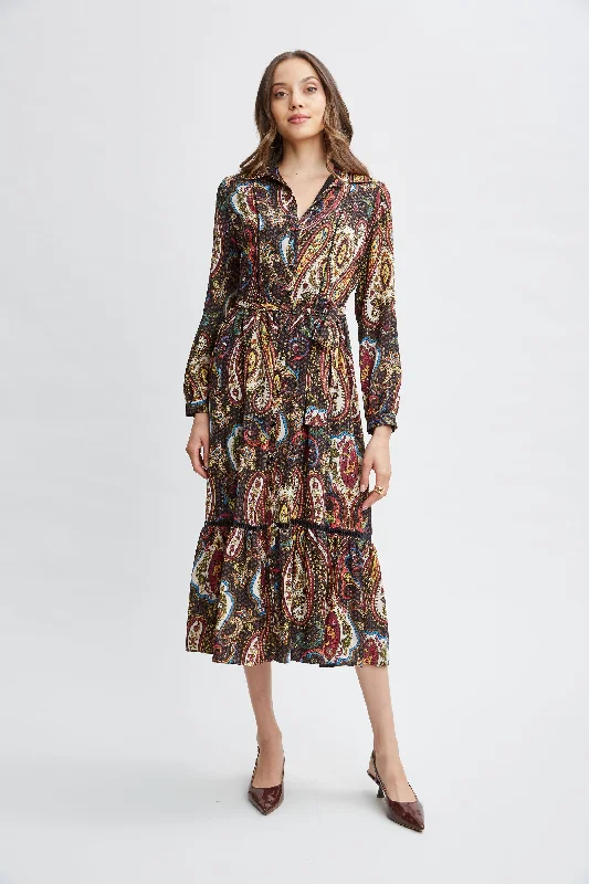 T-Tahari Paisley Midi Dress Best midi dresses for tall women