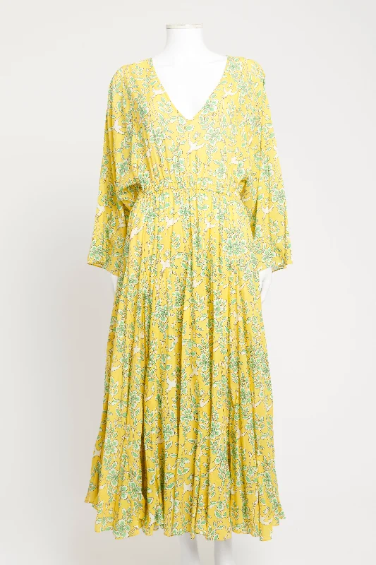 Yellow Cotton Preowned Emily Floral Print Midi Dress Discounted midi dresses