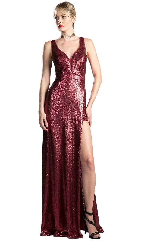 Ladivine CH565 - V-Neck Fitted Silhouette and Slit Evening Gown Velvet party dresses