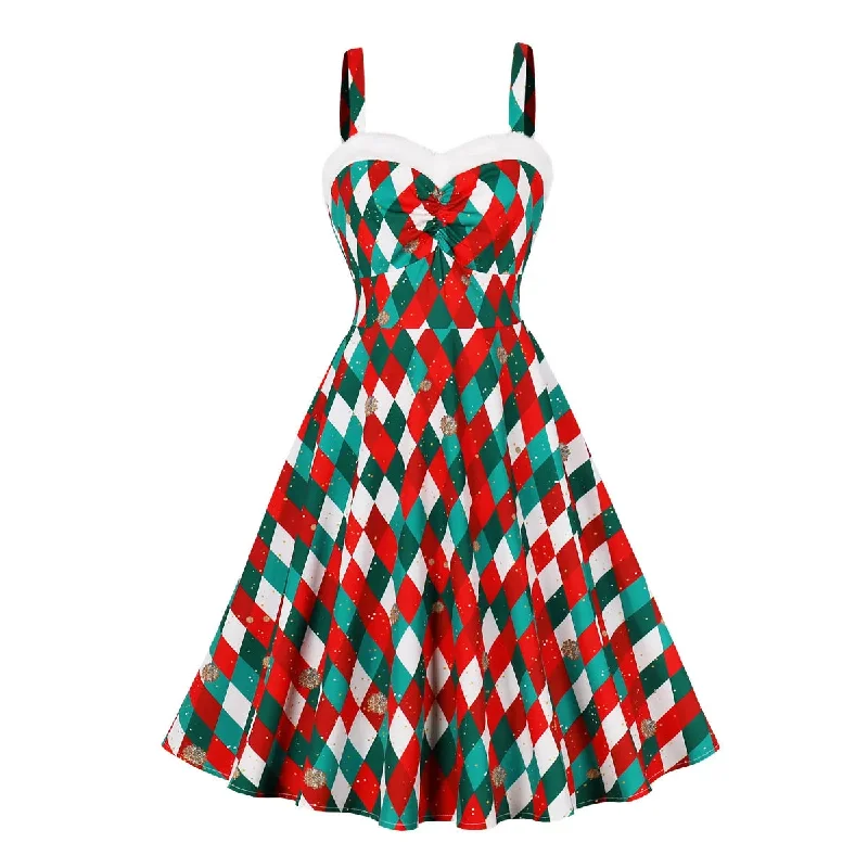 Floral Print Holiday Women Christmas Sleeveless Backless Swing Pinup Runway Sundress Elegant 50s Vintage Aline Flare Dress Lightweight floral dresses for hot weather